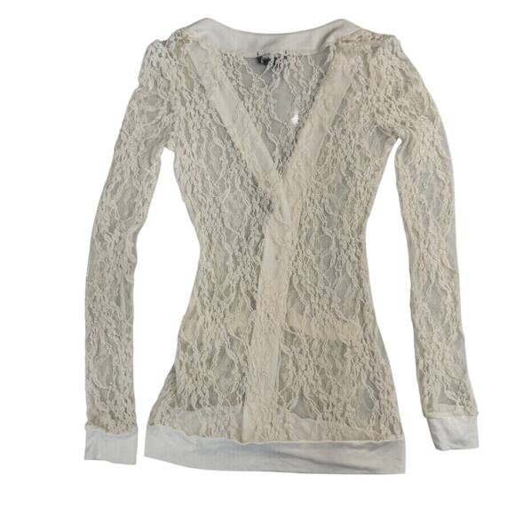 Wet Seal Cream Lace Button Cardigan Sheer Floral Long Sleeve Women’s Small Y2K - Picture 3 of 13